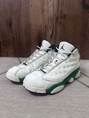 Youth Size 3 Jordan Retro 13 UNI2 Green and White